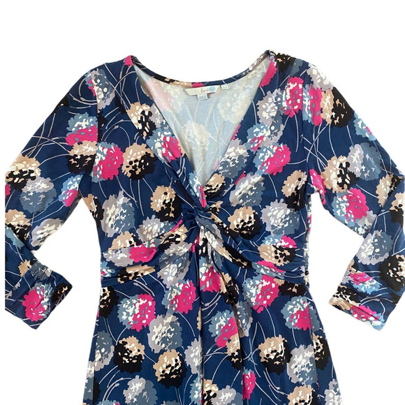 Boden Fireworks Twist Front Jersey Navy Blue Pink Floral Dress - Picture 2 of 6